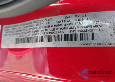 2012 Volkswagen Beetle 2.5L z USA, uszkodzony, nr VIN 3VWJP7AT9CM601746